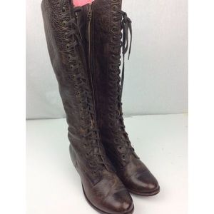 Fossil Clapton Womens Brown Distressed High Boots